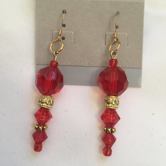 Ruby Red Gold Beaded Earrings - Picture 3 of 4